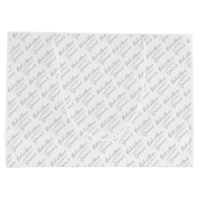 Personalized Bride and Groom Names Silver, White  Large Gift Bag (Back)
