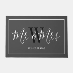 Personalized Bride and Groom Script Grey Wedding Doormat