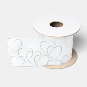 Personalized Bride and Groom Silver Wedding Hearts Satin Ribbon