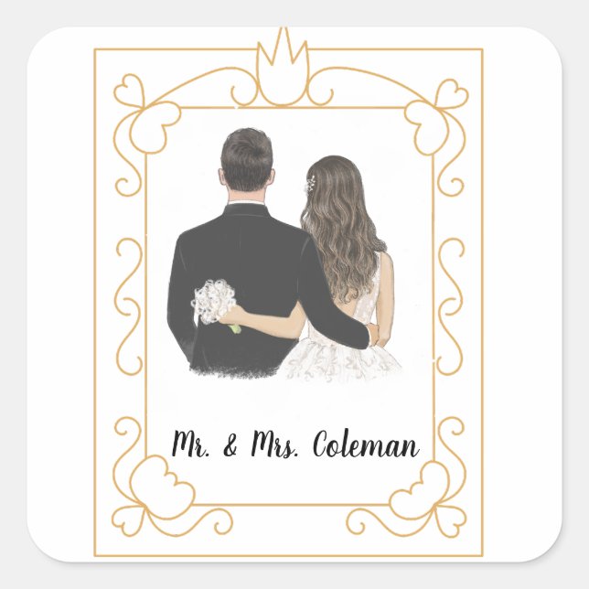 Personalized Bride and Groom  Square Sticker (Front)