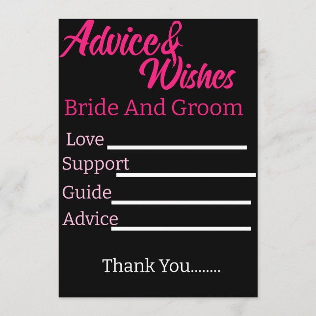 Personalized Bride And Groom Wedding Advice Card's Card (Front)