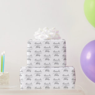 Personalized Bride and Groom White, Silver Wedding Wrapping Paper