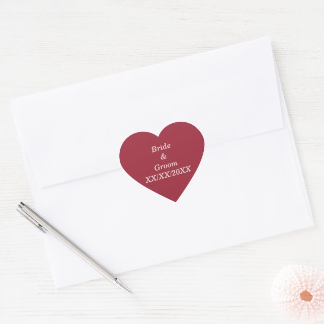 Personalized Bride and Groom with Date Heart Sticker (Envelope)