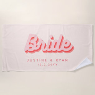 Personalized Bride Beach Towel Retro Pink & Red
