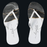 Personalized Bride Black Gold Agate Wedding Flip Flops<br><div class="desc">A black watercolor agate design trimmed with gold faux glitter decorates the front portion of these flip flops. Personalize them with elegant charcoal grey handwriting script on a white background for the bride or any other member of the wedding party. Ideal for a bachelorette party, bridal shower or beach wedding....</div>