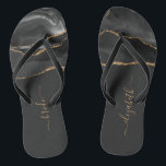 Personalized Bride Black Gold Agate Wedding Flip Flops<br><div class="desc">A black watercolor agate design trimmed with gold faux glitter decorates the front portion of these flip flops. Personalize them with elegant gold-coloured handwriting script on an off-black background for the bride or any other member of the wedding party. Ideal for a bachelorette party,  bridal shower or beach wedding.</div>