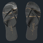 Personalized Bride Black Gold Agate Wedding Flip Flops<br><div class="desc">A black watercolor agate design trimmed with gold faux glitter decorates the front portion of these flip flops. Personalize them with elegant gold-coloured handwriting script on an off-black background for the bride or any other member of the wedding party. Ideal for a bachelorette party,  bridal shower or beach wedding.</div>