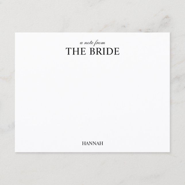 Personalized Bride Classic Elegant Script Card (Front)