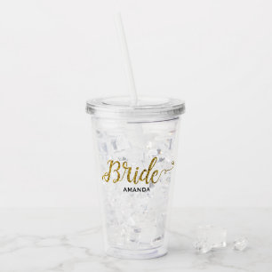 Personalized Bride Gold Glitter Acrylic Tumbler