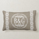 Personalized Bride&Groom Burlap&Lace Lumbar Pillow<br><div class="desc">Enter couple names,  initials,  wedding date and/or short text. Great gift for Bride and Groom.</div>