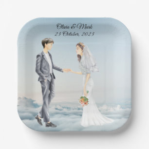 Personalized Bride & Groom Elegant Wedding Paper Plate