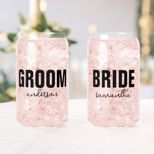Personalized Bride & Groom Name Can Glass