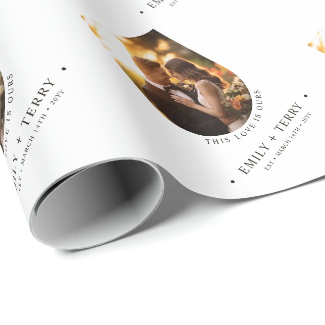 Personalized Bride & Groom Names Wedding Photo Wrapping Paper (Roll Corner)