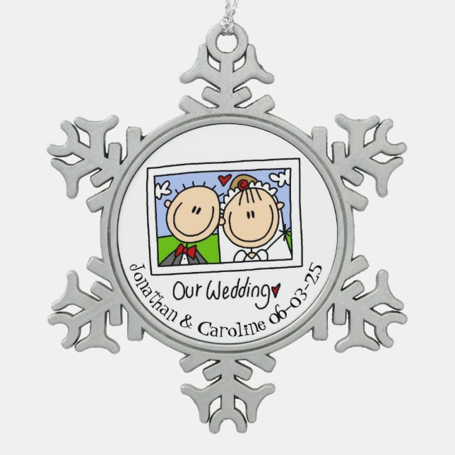 Personalized Bride Groom Photo Snowflake Ornament (Front)