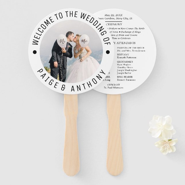 Personalized Bride & Groom Photo Wedding Program Hand Fan (Front and Back)