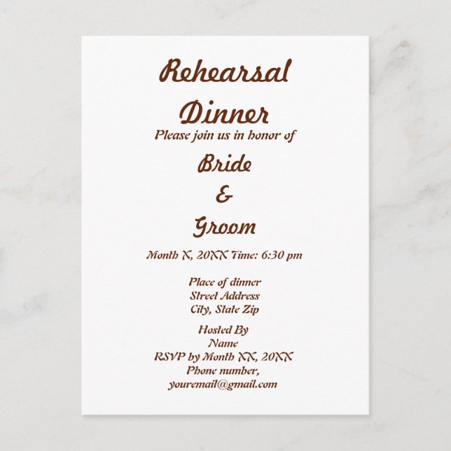 Personalized Bride & Groom Rehearsal Dinner Invitation Postcard (Front)