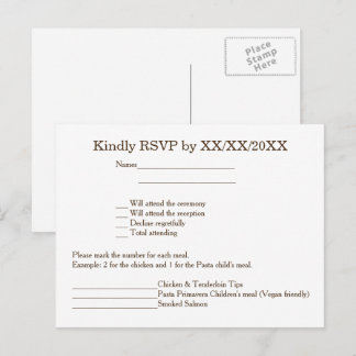 Personalized Bride & Groom RSVP and Menu Postcard