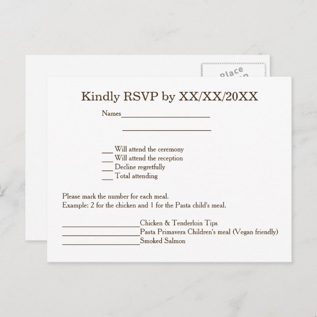 Personalized Bride & Groom RSVP and Menu Postcard (Front/Back)