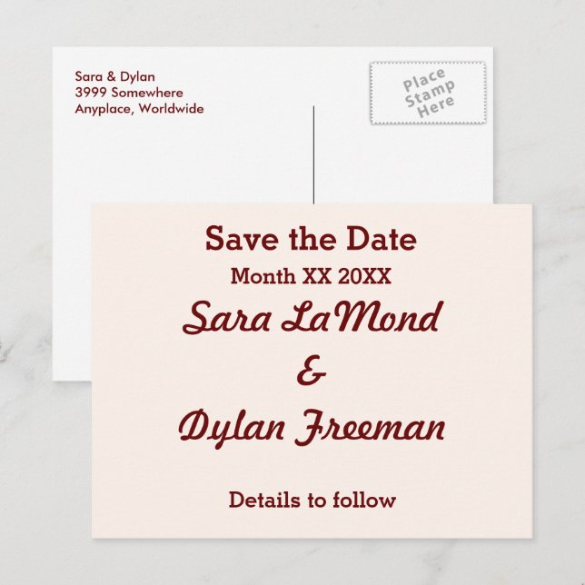 Personalized Bride & Groom Save the Date Postcard (Front/Back)
