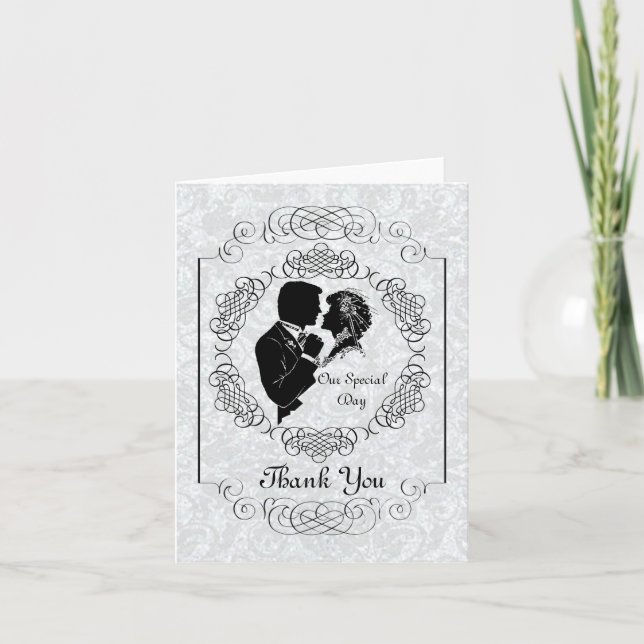 Personalized Bride & Groom Silhouette Note Card (Front)