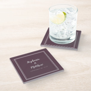 Personalized Bride & Groom Wedding Modern Purple Glass Coaster