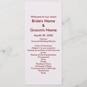 Personalized Bride Groom Wedding Program Rack Card