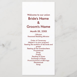 Personalized Bride Groom Wedding Program Rack Card