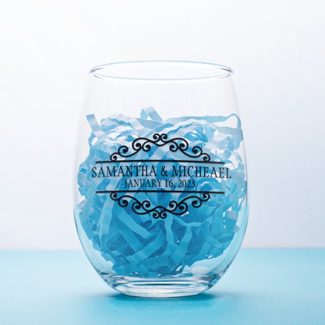 Personalized Bride Groom Wedding  Stemless Wine Glass (Creator Uploaded)