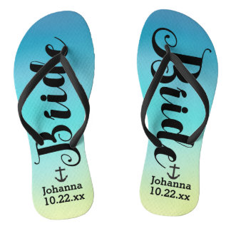 Personalized Bride Nautical Anchor Beach Wedding Flip Flops