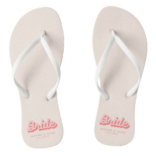 Personalized Bride Pink Retro Beach Flip Flops