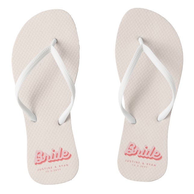 Personalized Bride Pink Retro Beach Flip Flops (Footbed)