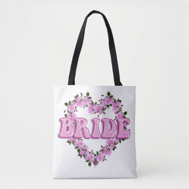 Personalized Bride Pink Roses Heart Tote Bag (Front)