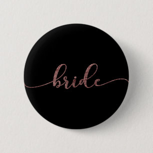 Personalized "Bride" Rose Gold Glitter 2 Inch Round Button