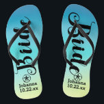 Personalized Bride Sand Dollar Beach Wedding Flip Flops<br><div class="desc">Walk in comfort on your wedding day with these personalized flip flops. These can be customized with a bride's name and wedding date. The background has pretty watercolors in shades of blue and a hint of green at the bottom. You can delete the background and choose another colour by clicking...</div>