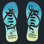 Personalized Bride Sand Dollar Beach Wedding Flip Flops<br><div class="desc">Walk in comfort on your wedding day with these personalized flip flops. These can be customized with a bride's name and wedding date. The background has pretty watercolors in shades of blue and a hint of green at the bottom. You can delete the background and choose another colour by clicking...</div>