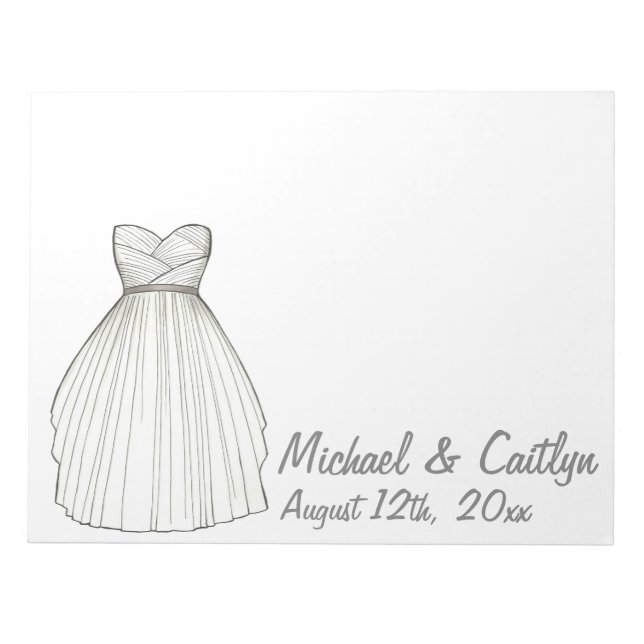 Personalized Bride Wedding Dress Gown Notepad (Front)