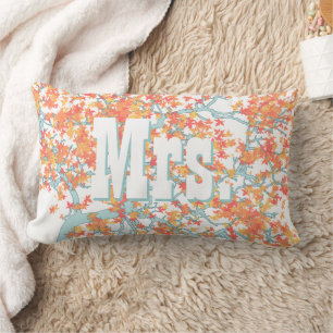 Personalized Brides Coral and Aqua Romantic Tree Lumbar Pillow