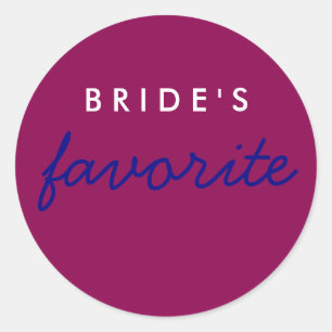 Personalized Bride's Favourite Magenta Navy Blue Classic Round Sticker