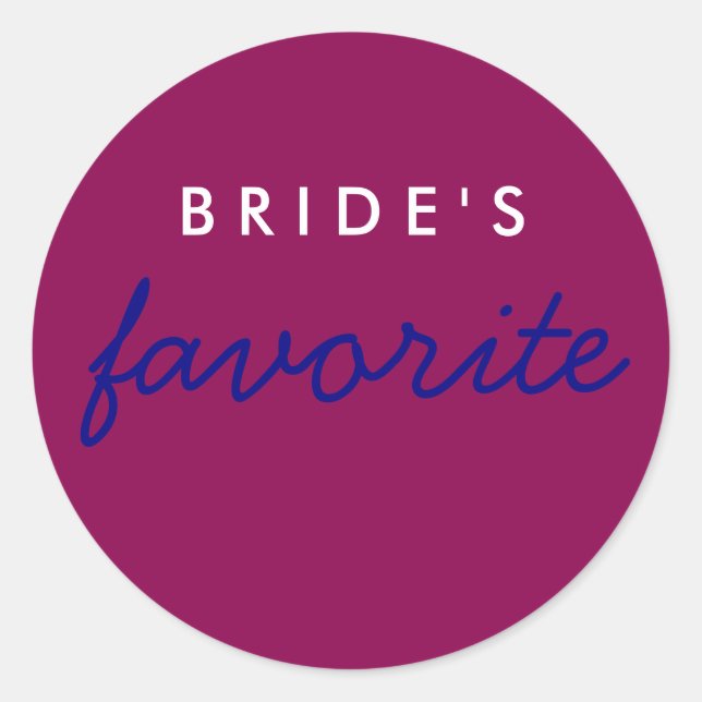 Personalized Bride's Favourite Magenta Navy Blue Classic Round Sticker (Front)