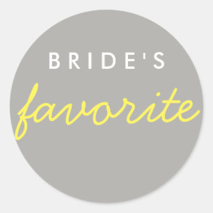 Personalized Bride's Favourite Yellow Grey Grey Classic Round Sticker