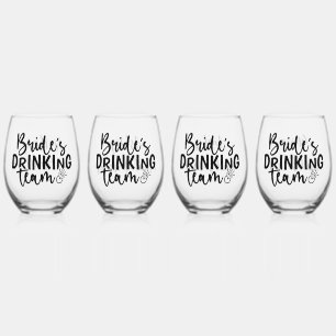 Personalized Brides Team Wedding Party Gift Stemless Wine Glass
