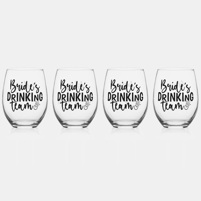 Personalized Brides Team Wedding Party Gift Stemless Wine Glass (Front)