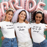 Personalized Bridesmaid Bachelorette Party Group T-Shirt<br><div class="desc">Are you planning the best bachelorette party ever? Then get your personalized front and back bachelorette cool girl party shirts! These hilarious and stylish shirts are perfect for the bride-to-be and her bridesmaids. Not only will they look amazing, but they'll also be sure to make everyone laugh at the next...</div>