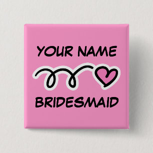 Personalized Bridesmaid Buttons With Cute Heart