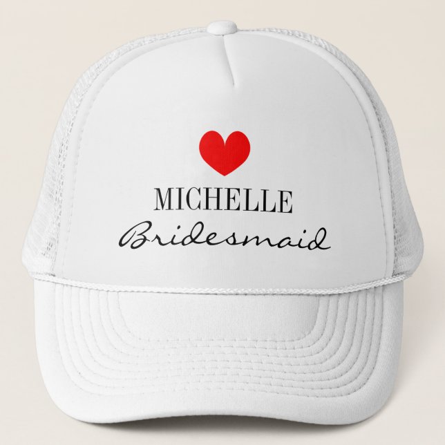 Personalized bridesmaid crew white trucker hats (Front)