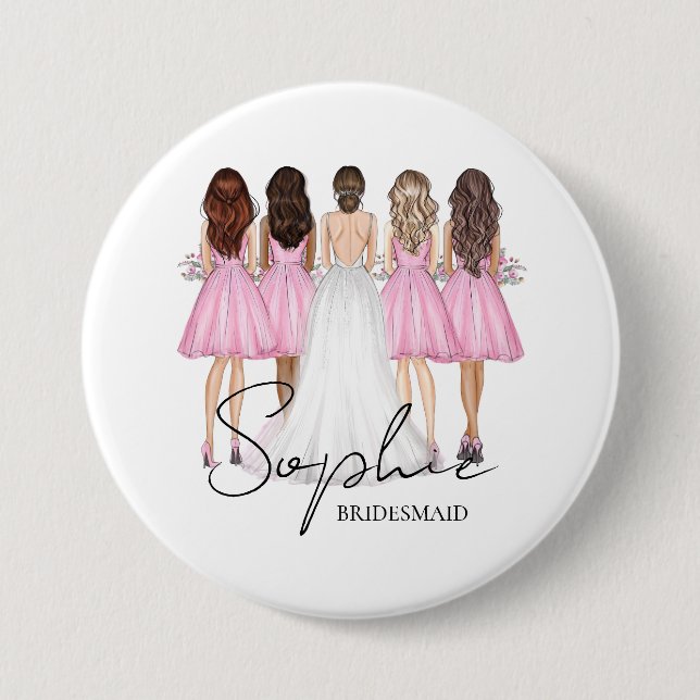 Personalized Bridesmaid Custom Name Gift 3 Inch Round Button (Front)