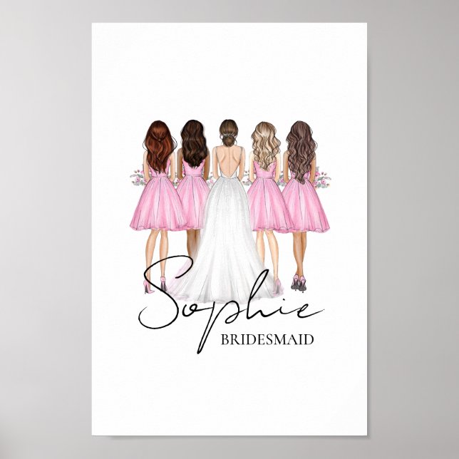Personalized Bridesmaid Custom Name Wall Art Gift (Front)