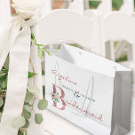 Personalized Bridesmaid Elegant Floral Thank You Large Gift Bag<br><div class="desc">Personalized wedding gift bag for your bridesmaid. This elegant floral design is lettered in shades of dusty rose pink, hunter green and ivory. It features a pink glitter "B", embellished with a pink and ivory bouquet of watercolor flowers and foliage. The template is set up for you to also add...</div>