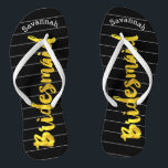 Personalized Bridesmaid Faux Gold or Any Colour Flip Flops<br><div class="desc">Faux Gold White and Black Stripes Pattern - Change to Any Colour by clicking customize. Personalized with your name or whatever and title or your text here. You can change the colour of the black ckgroundba! Match any event or make them your favourite colour with gold combination! bridesmaids, bachelorette party,...</div>