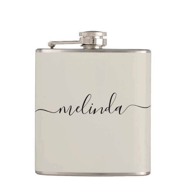 Personalized Bridesmaid Gift Beige Wedding Hip Flask (Front)